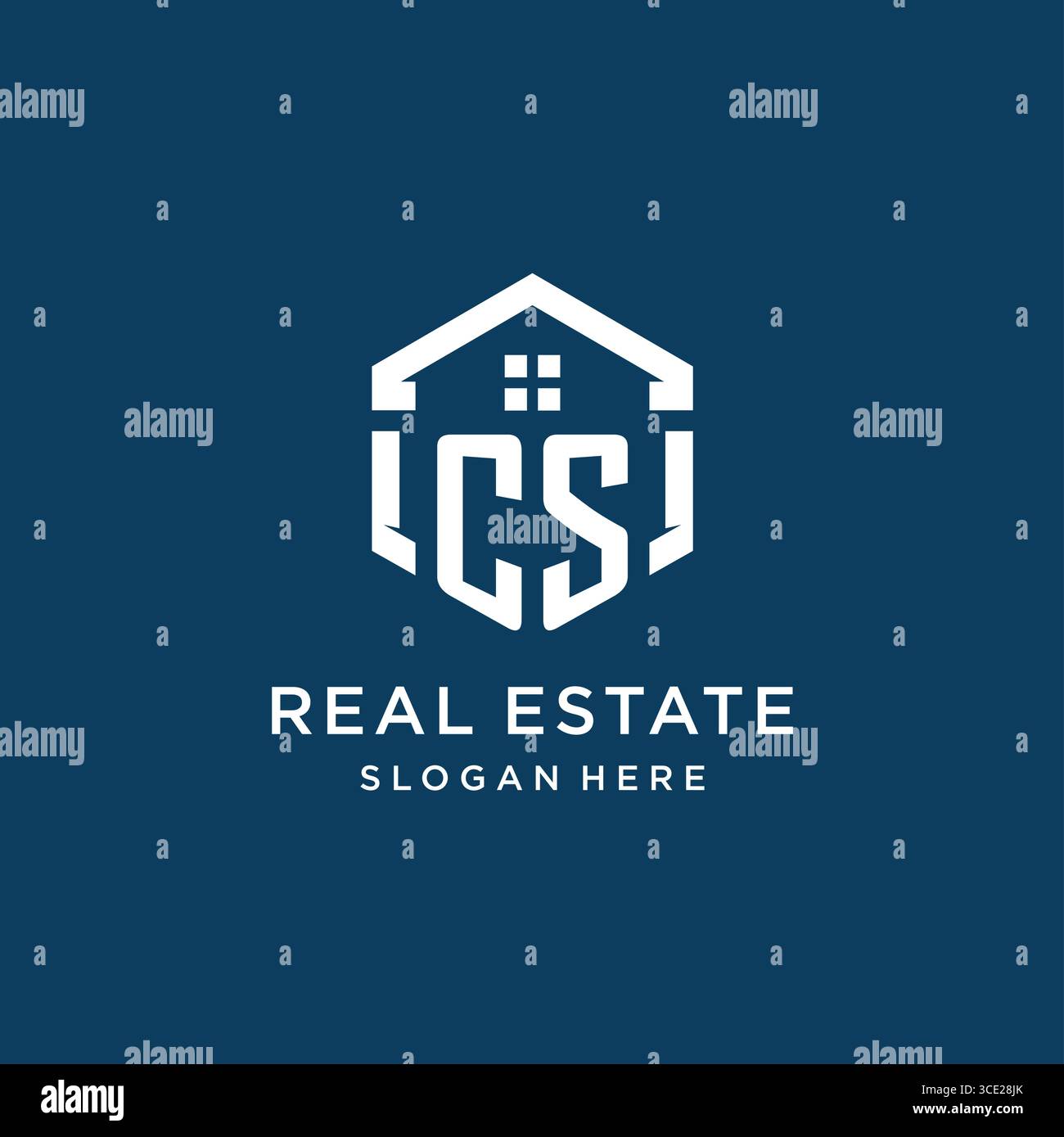Logo Letter CS per il settore immobiliare con grafica vettoriale in stile esagonale Illustrazione Vettoriale