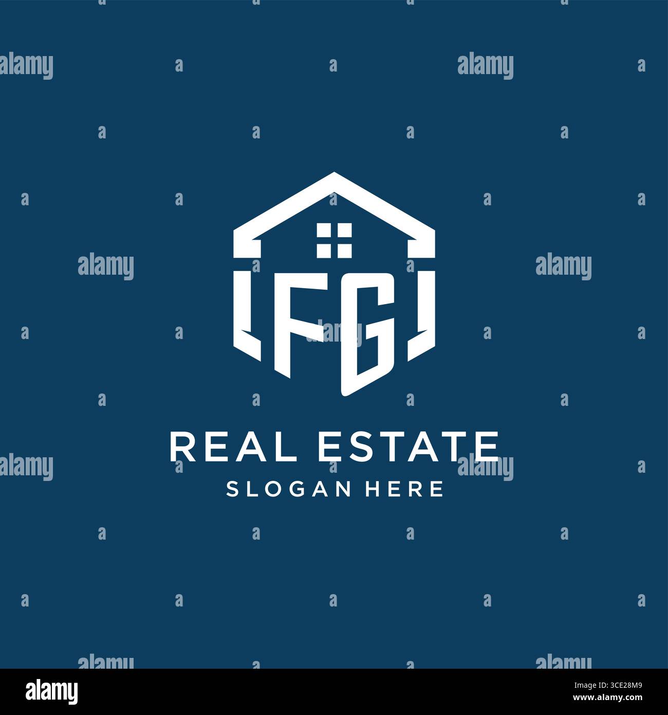 Logo Letter FG per il settore immobiliare con grafica vettoriale in stile esagono Illustrazione Vettoriale