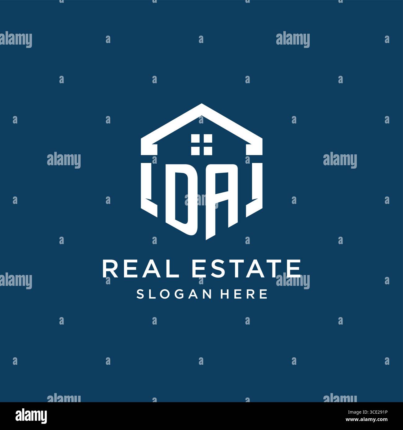Logo Letter da per il settore immobiliare con grafica vettoriale in stile esagonale Illustrazione Vettoriale