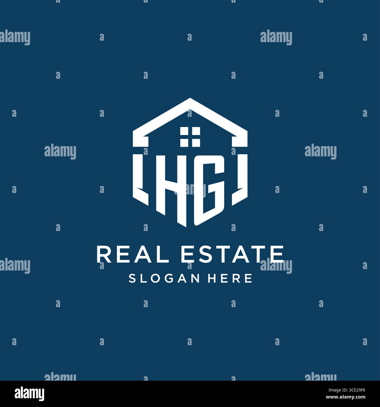 Logo Letter HG per il settore immobiliare con grafica vettoriale in stile esagono Illustrazione Vettoriale