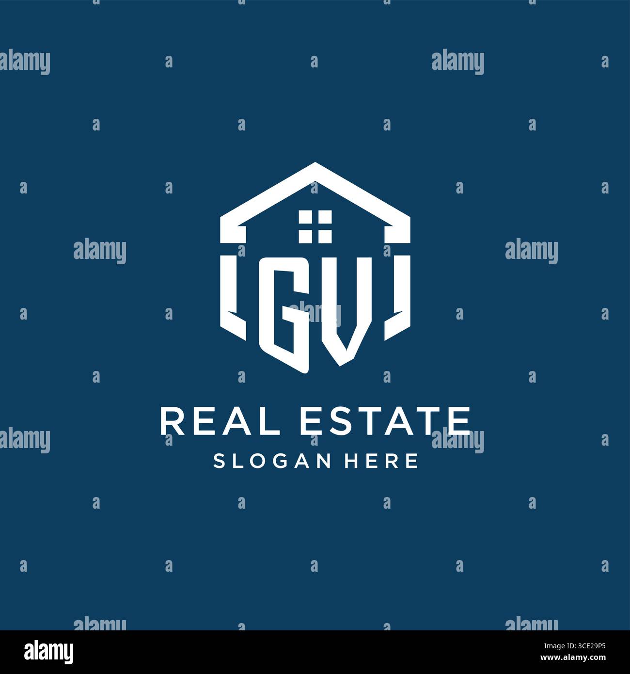 Logo Gv Letter per il settore immobiliare con grafica vettoriale in stile esagonale Illustrazione Vettoriale