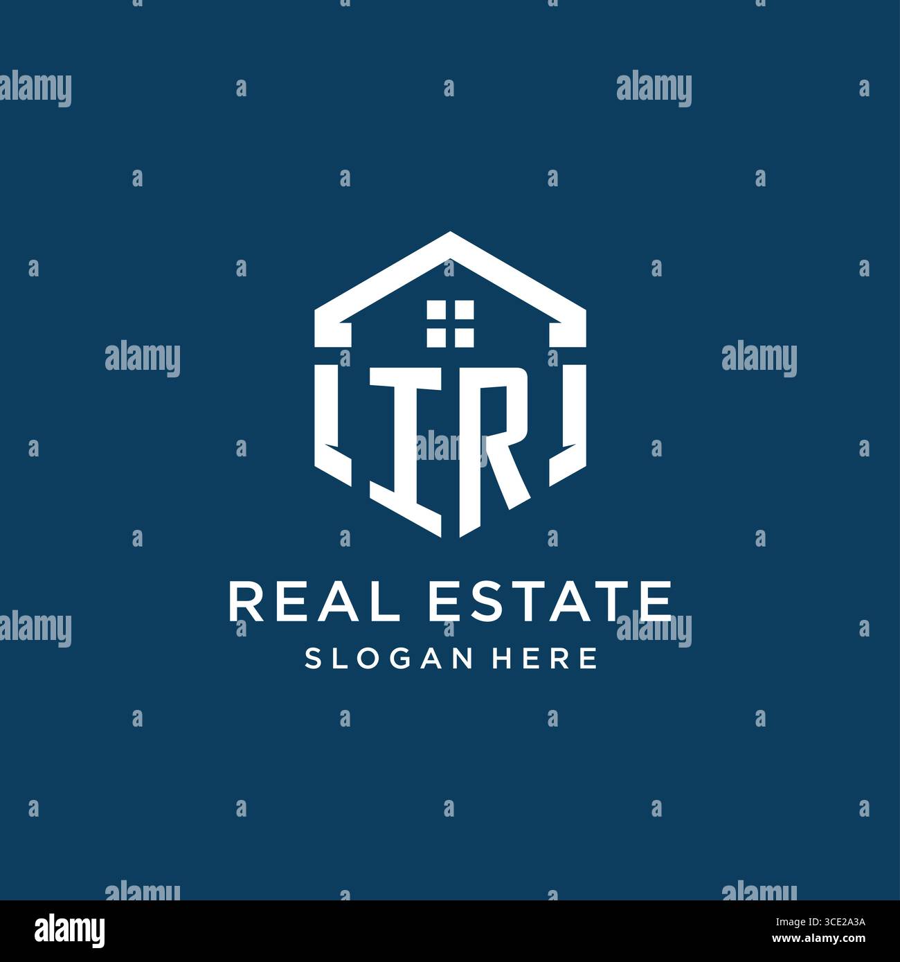 Logo IR Letter per il settore immobiliare con grafica vettoriale in stile esagonale Illustrazione Vettoriale