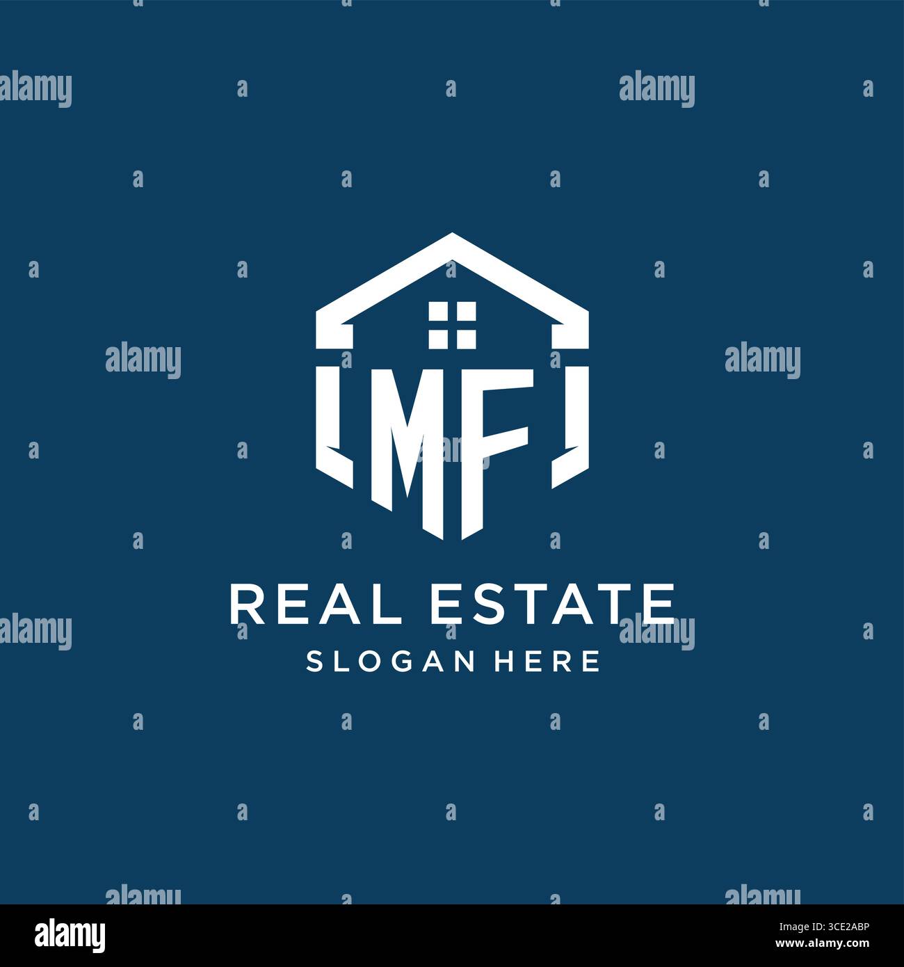 Logo MF Letter per il settore immobiliare con grafica vettoriale in stile esagonale Illustrazione Vettoriale