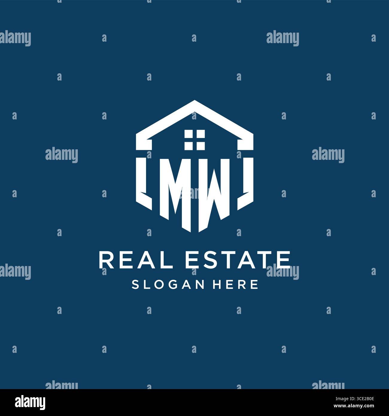 Logo MW Letter per il settore immobiliare con grafica vettoriale in stile esagonale Illustrazione Vettoriale
