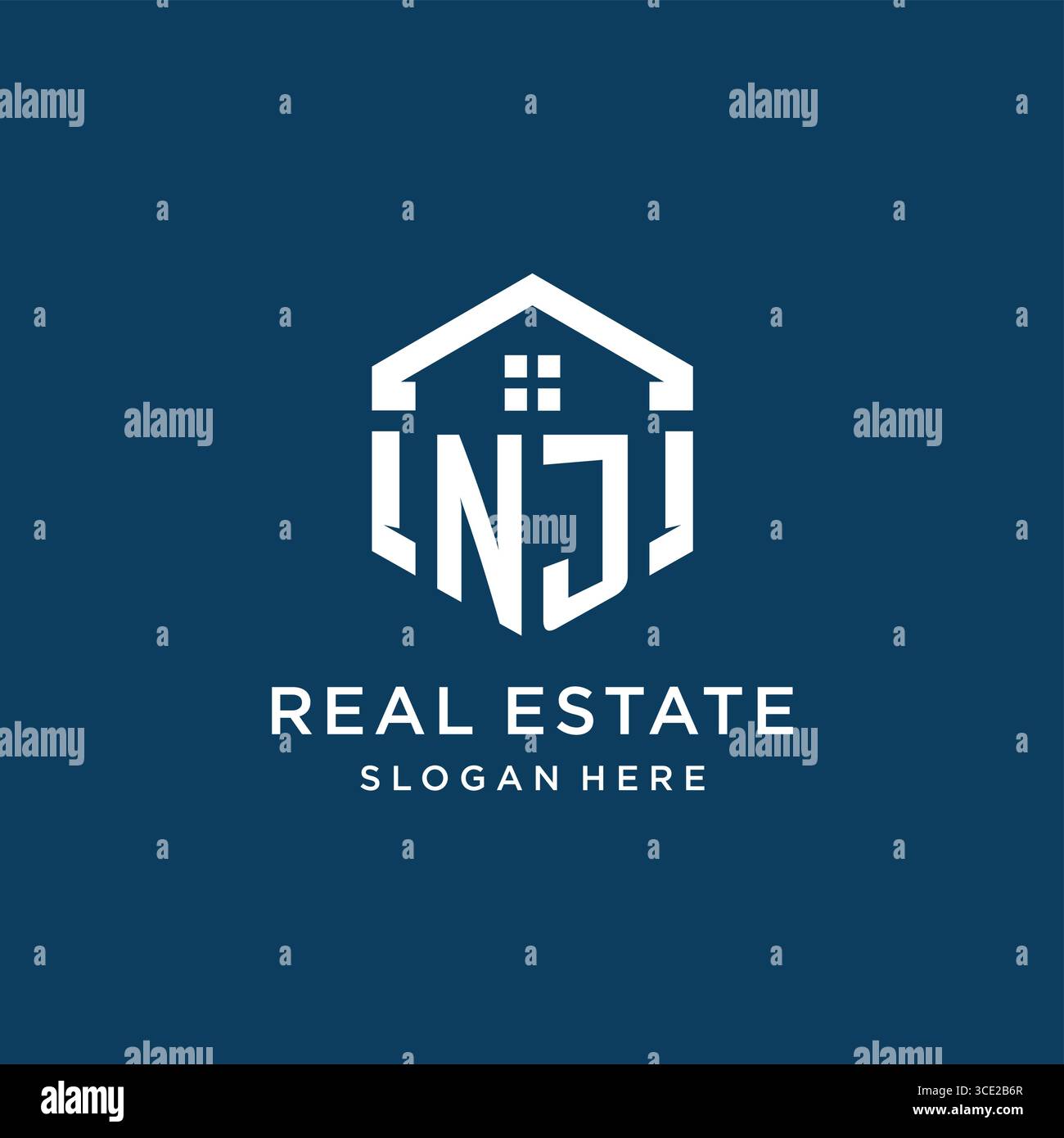 Logo Letter NJ per il settore immobiliare con grafica vettoriale in stile esagono Illustrazione Vettoriale
