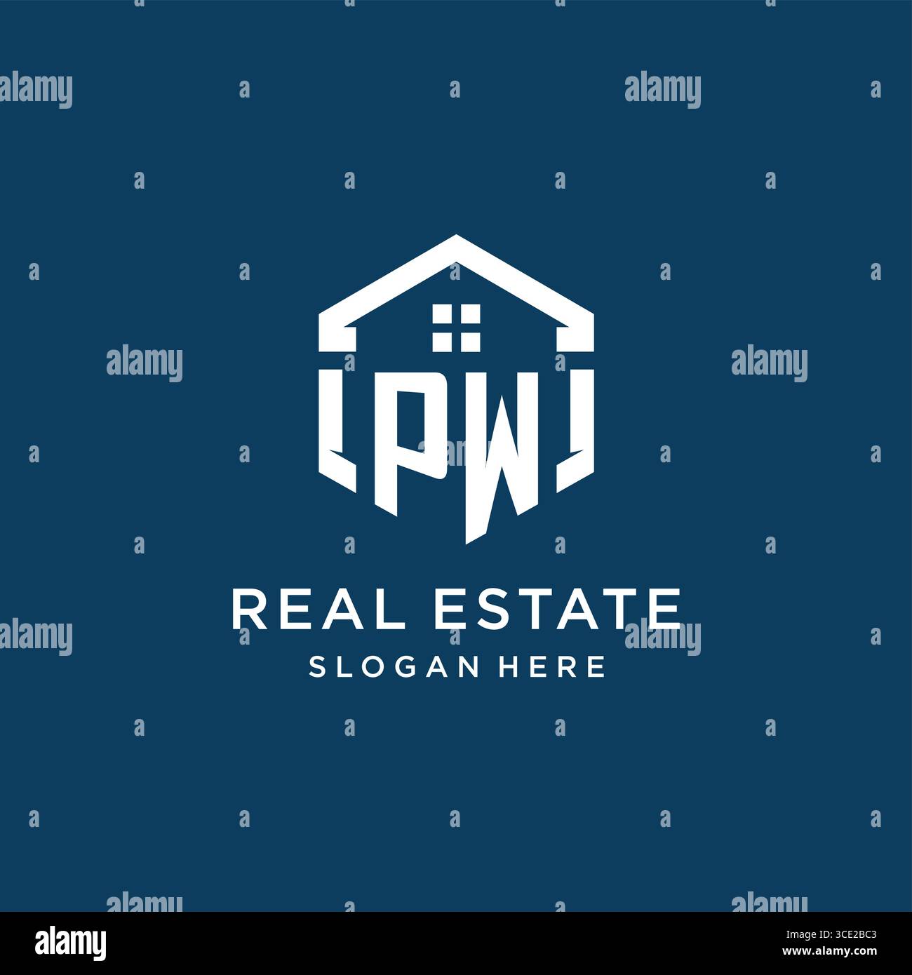 Logo Letter PW per il settore immobiliare con grafica vettoriale in stile esagono Illustrazione Vettoriale