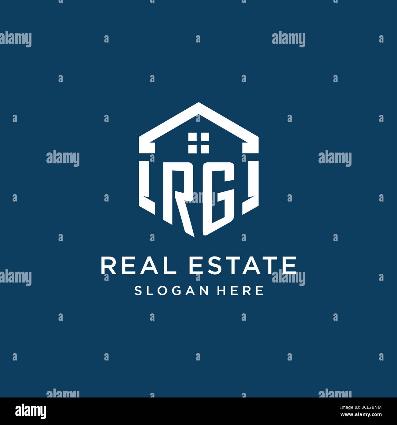 Logo Letter RG per il settore immobiliare con grafica vettoriale in stile esagono Illustrazione Vettoriale