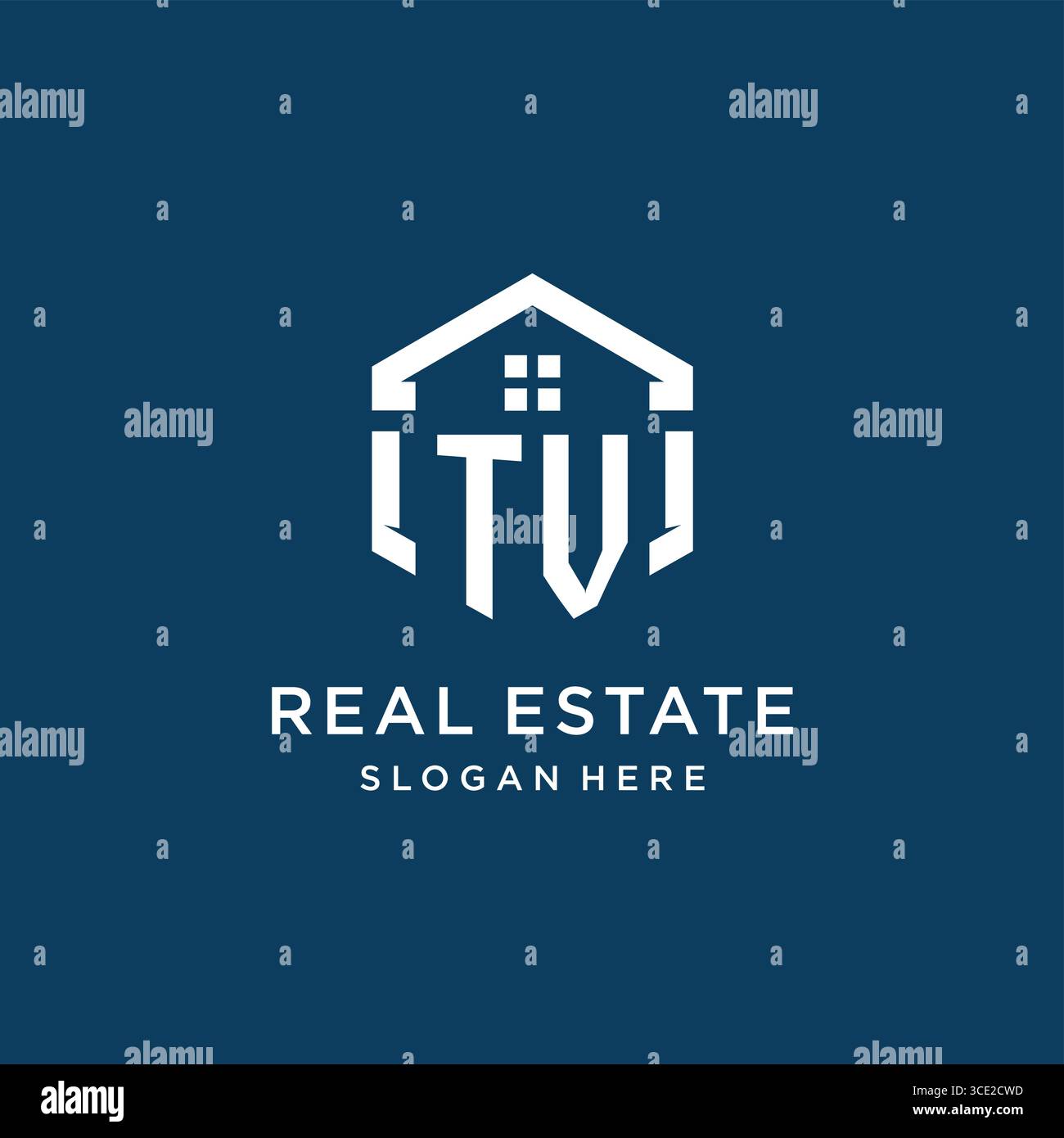 Logo Letter TV per il settore immobiliare con grafica vettoriale in stile esagono Illustrazione Vettoriale