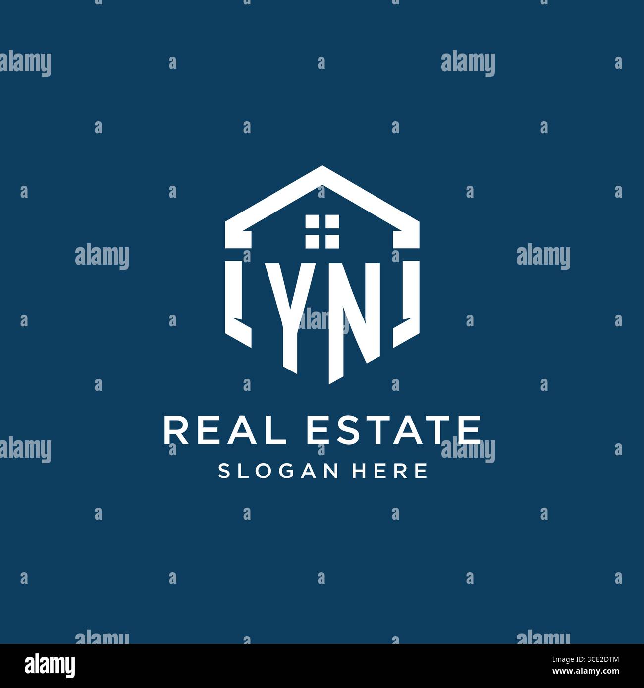 Logo Letter YN per il settore immobiliare con grafica vettoriale in stile esagonale Illustrazione Vettoriale