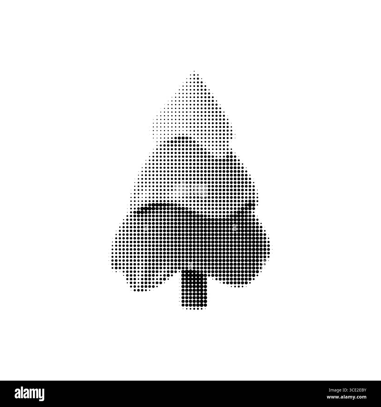 Illustrazione vettoriale dell'albero di Natale ricoperto di neve stilizzata in stile mezzitoni bianco e nero. Design minimal per le feste, perfetto per carte, stampe e per la stagione Illustrazione Vettoriale