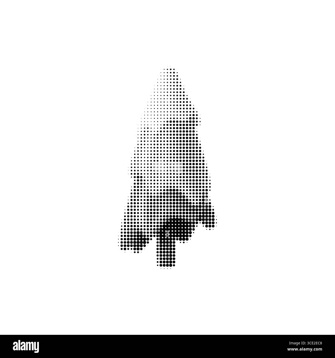 Illustrazione vettoriale di pini ricoperti di neve in stile bianco e nero a mezzitoni. Design invernale minimalista per biglietti vacanza, scene di foresta e grafica naturalistica Illustrazione Vettoriale