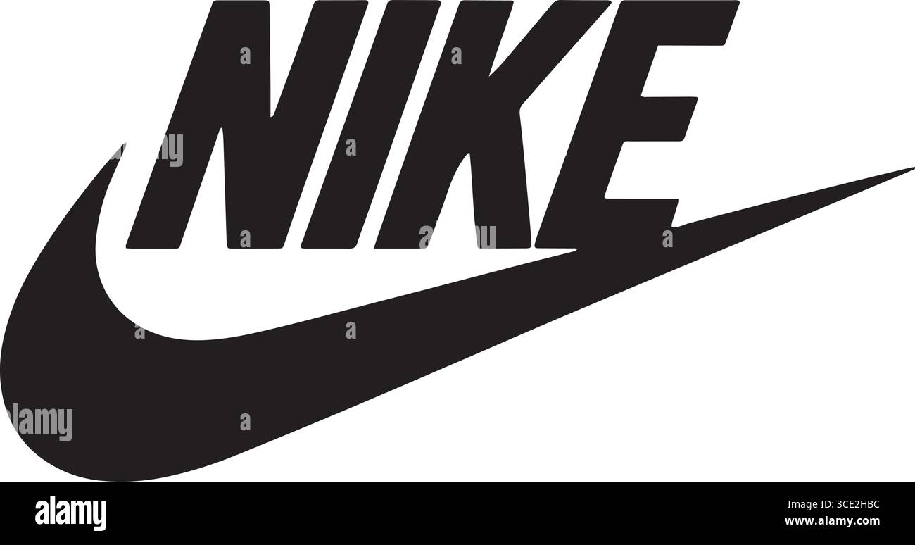 logo nike: testo in grassetto maiuscolo con simbolo dello swoosh, design iconico del marchio Illustrazione Vettoriale