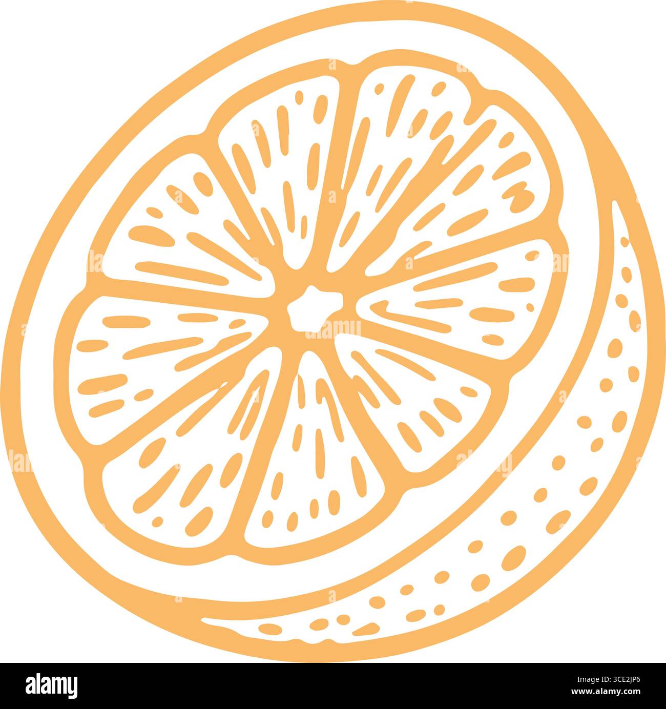 fetta di agrumi all'arancio, frutta succosa, polpa di crosta fresca, vivace illustrazione stilizzata Illustrazione Vettoriale