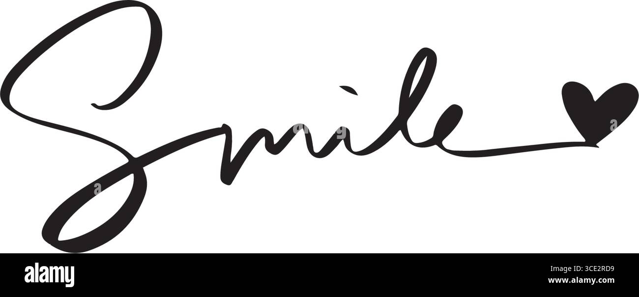 testo sorriso font calligrafia scritta a mano scritta scritta a mano icona colore nero sorriso amore forma a cuore colore nero felice emozione san valentino godetevi romanticismo po Illustrazione Vettoriale