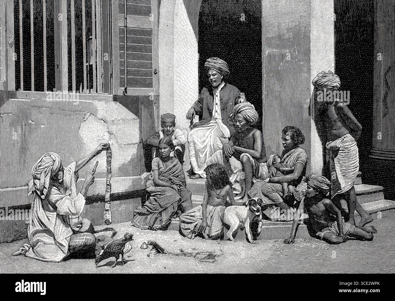 Giocoliere con spettatori, India, 1898, storico, autentico, riproduzione restaurata digitalmente da un originale del XIX secolo, data record non dichiarata Foto Stock