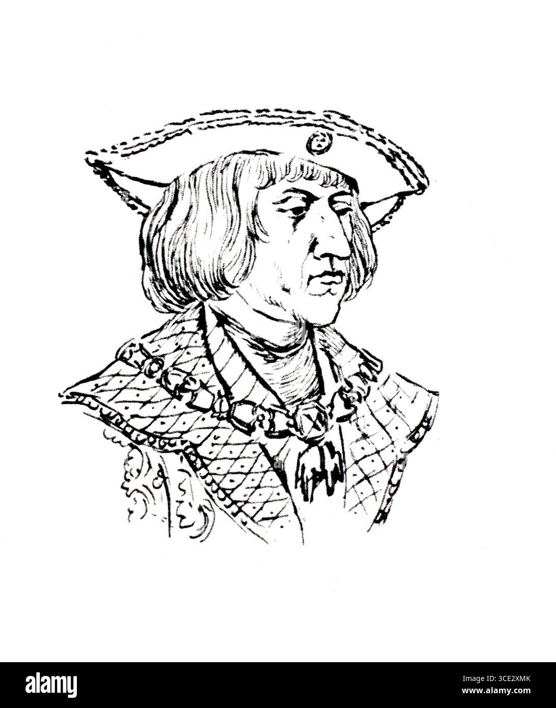 Copricapo in Germania durante il periodo della riforma, intorno al 1520, berretto e capelli lunghi, riproduzione storica, autentica, restaurata digitalmente da un originale del XIX secolo, data di registrazione non dichiarata Foto Stock