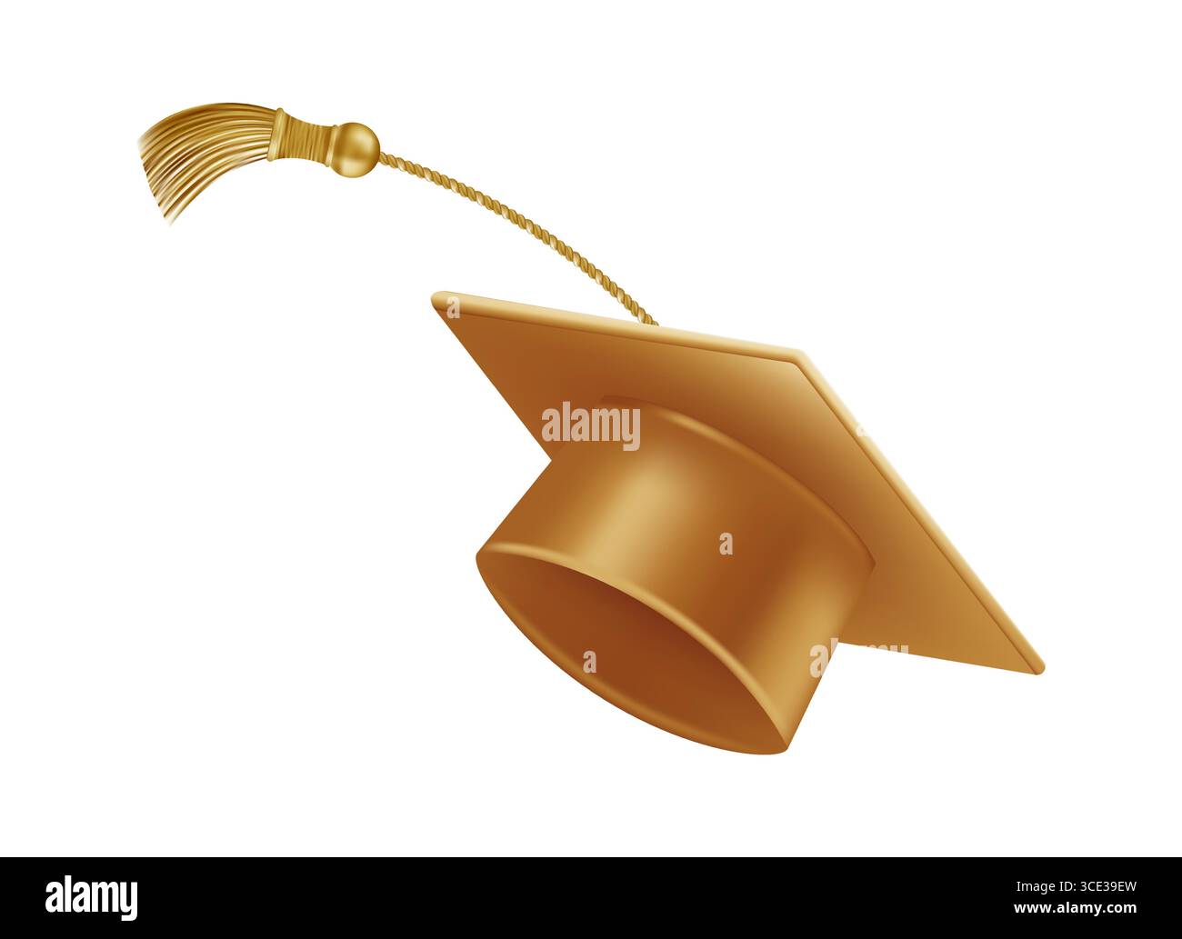 Festeggiamenti per i laureati. Cappelli da laurea dorati con nappine. Illustrazione Vettoriale