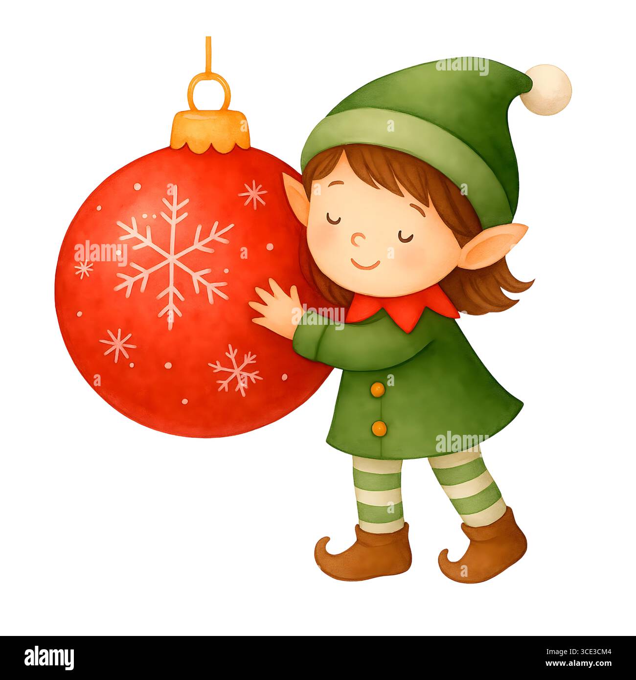 Simpatico illustrazione degli elfi di Natale, personaggio Clipart di aiuto per le festività Foto Stock