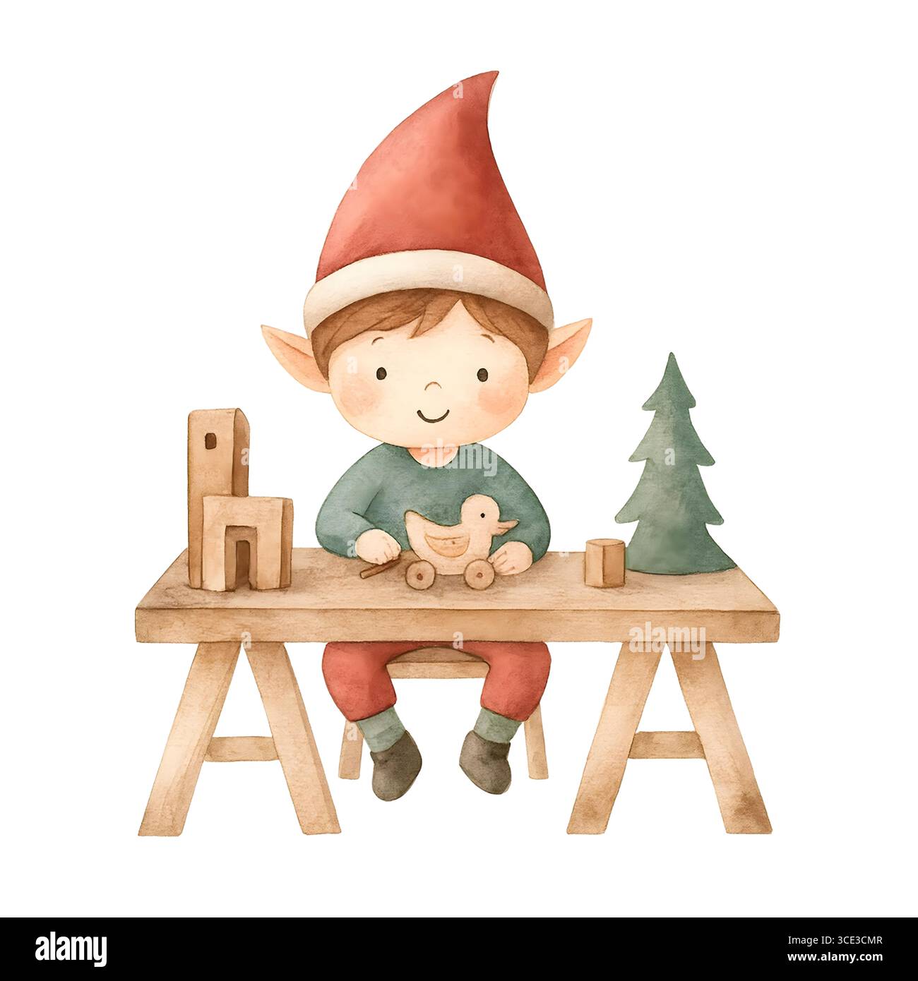 Simpatico illustrazione degli elfi di Natale, personaggio Clipart di aiuto per le festività Foto Stock