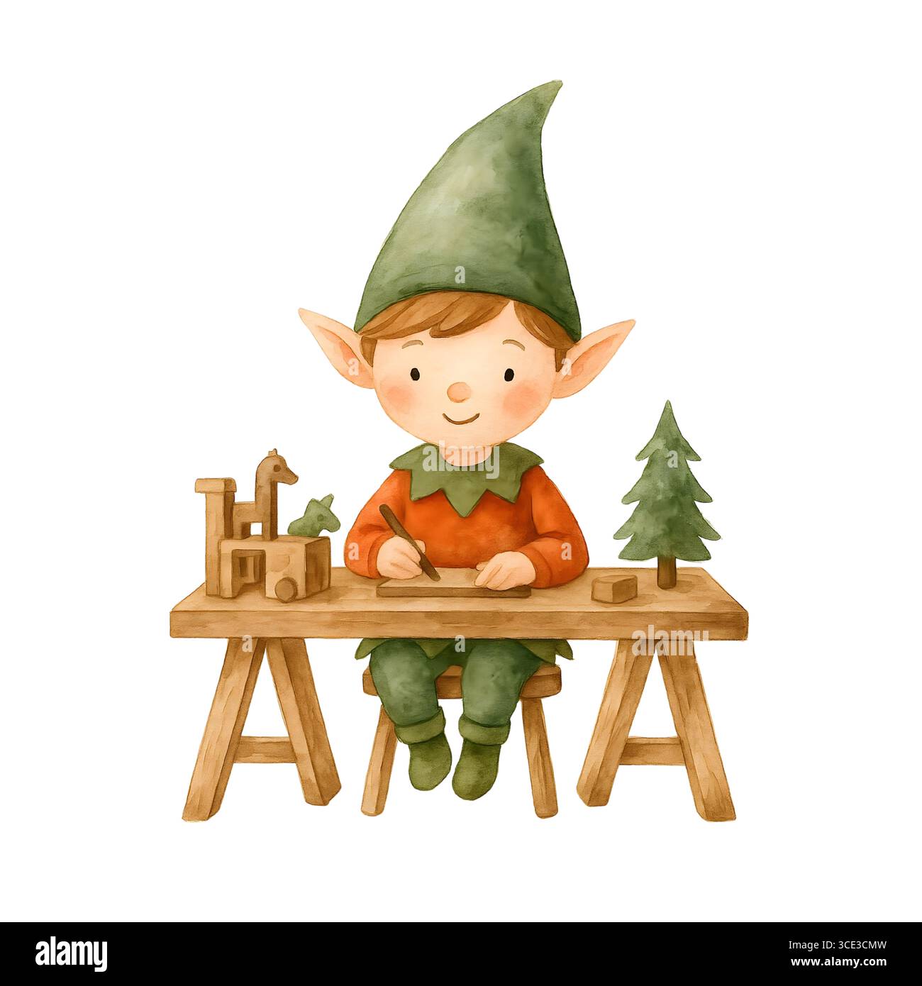 Simpatico illustrazione degli elfi di Natale, personaggio Clipart di aiuto per le festività Foto Stock