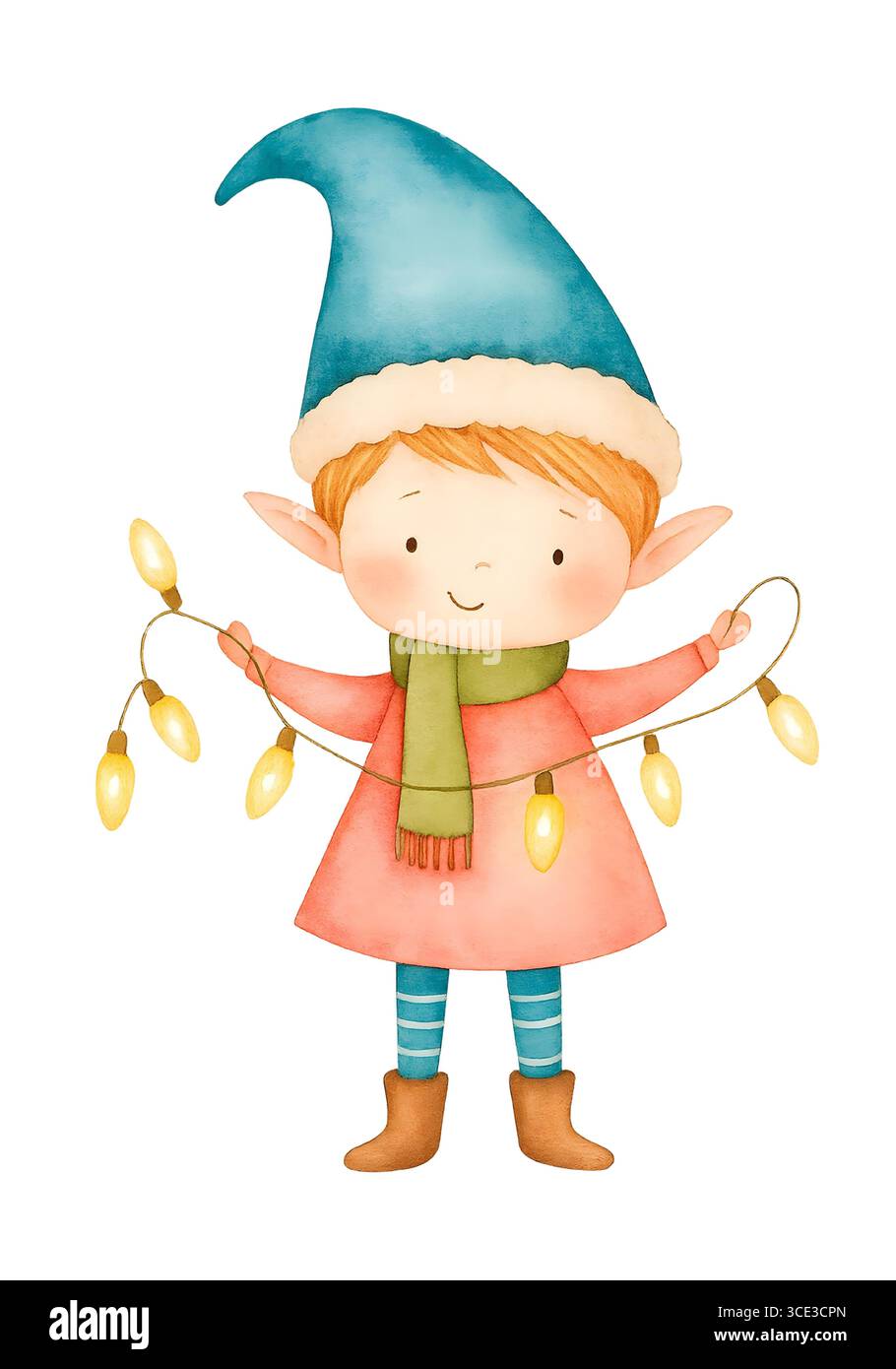 Simpatico illustrazione degli elfi di Natale, personaggio Clipart di aiuto per le festività Foto Stock