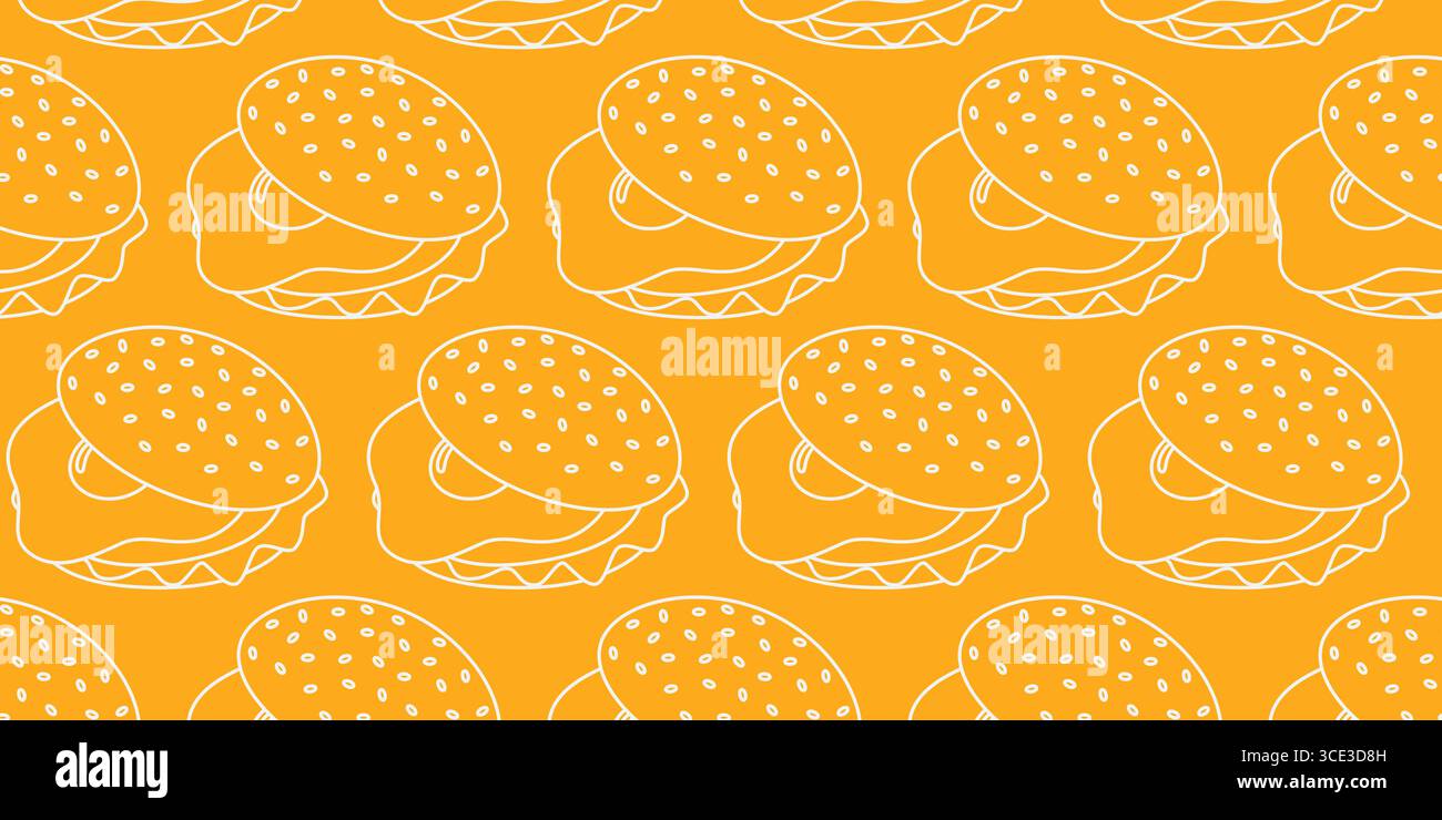 Panino fritto con uova e sesamo con verdure senza cuciture luce sullo sfondo del giorno del cibo giallo. Biglietti d'auguri per illustrazioni vettoriali isolate, menu creativo o banner promozionali, opuscoli, prezzo Illustrazione Vettoriale