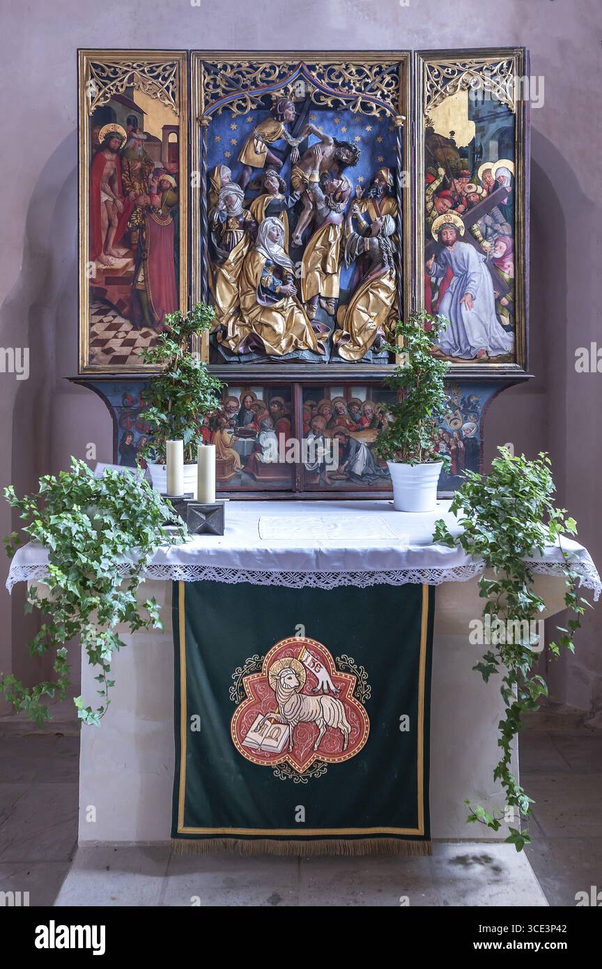 Altare della discesa dalla Croce, creato nel 1498, Chiesa di Santa Maria, Langenzenn, Media Franconia, Baviera, Germania Foto Stock