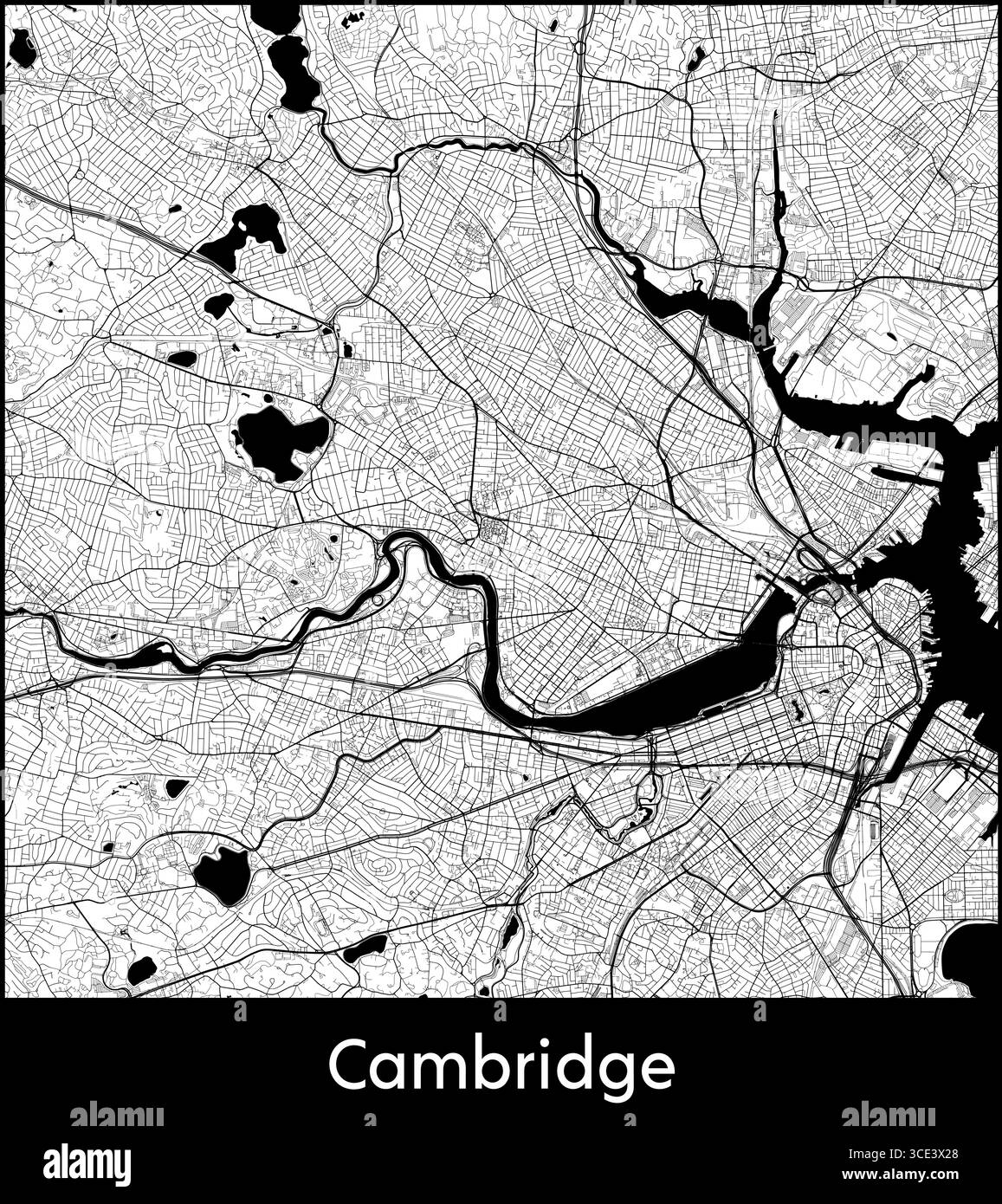Mappa della città di Cambridge, Stati Uniti - poster cartografico vettoriale topografico Illustrazione Vettoriale