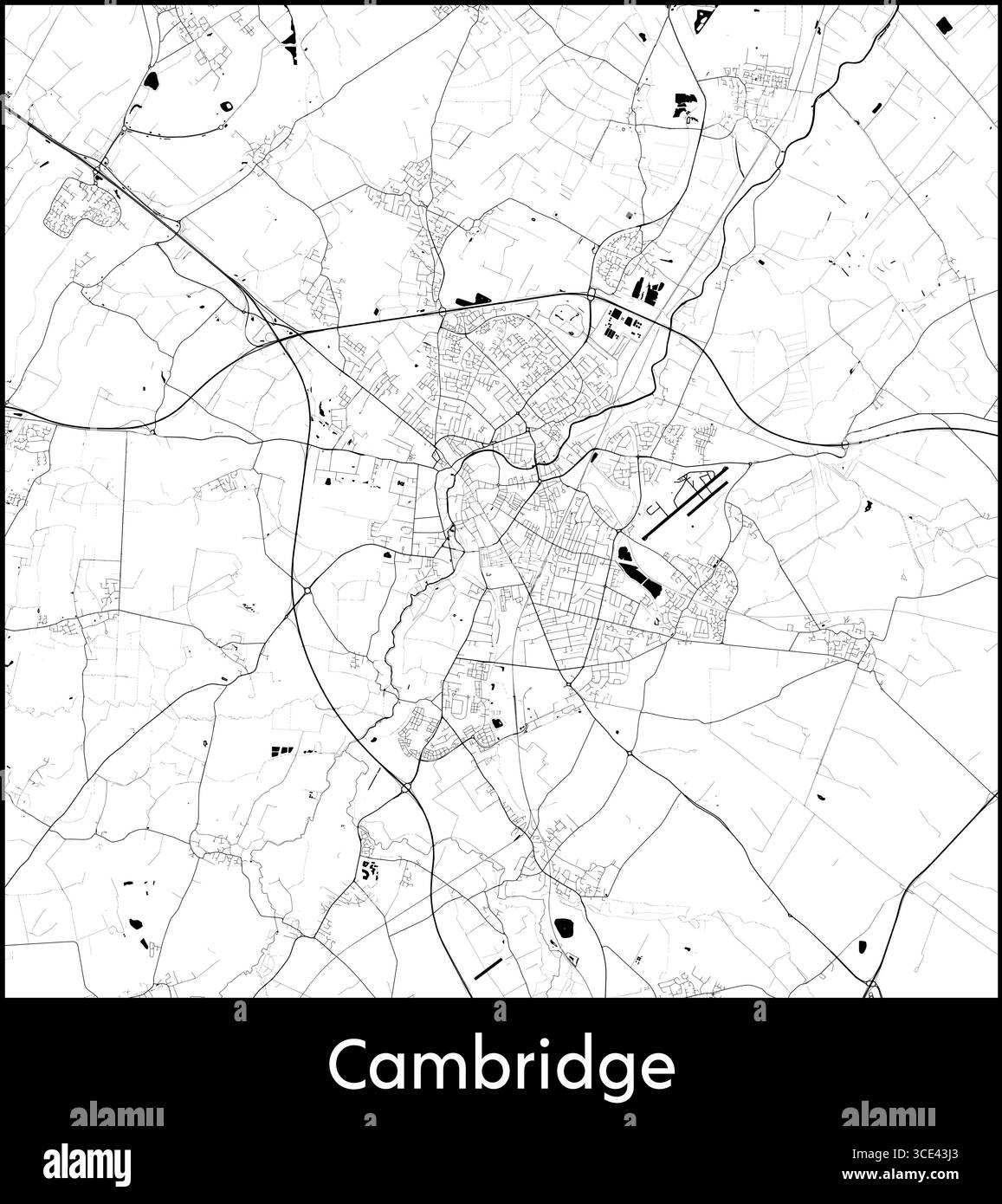 Mappa della città di Cambridge, Regno Unito - poster cartografico vettoriale topografico Illustrazione Vettoriale
