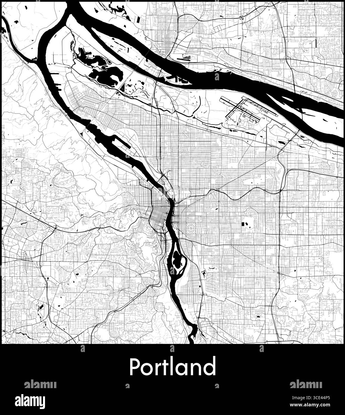 Mappa della città di Portland, Stati Uniti - poster cartografico vettoriale topografico Illustrazione Vettoriale