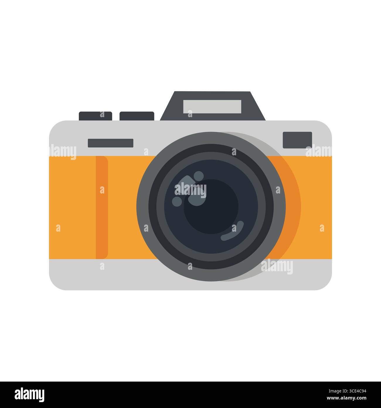 Illustrazione vettoriale di una fotocamera gialla con colori brillanti, perfetta per progetti digitali creativi, presentazioni o esigenze di progettazione grafica generale. Foto Stock