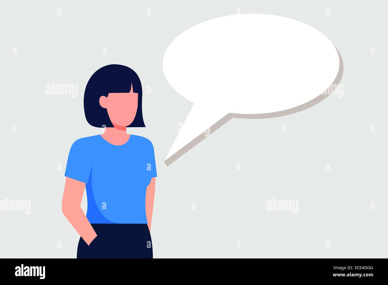 Illustrazione di una donna con la bolla vocale in design minimalista Foto Stock