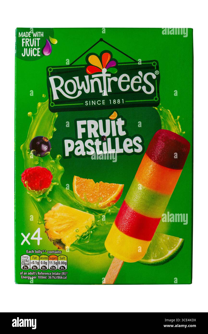 Rowntrees frutta pastilles ghiacciate preparate con succo di frutta isolato su sfondo bianco Foto Stock Rowntrees frutta pastilles ghiacciate preparate con succo di frutta isolato su sfondo bianco Foto Stock