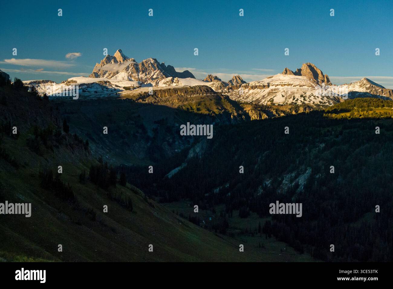 Grand Teton peak visto da Fox Creek Pass, Jedediah Smith Wilderness, Teton County, Wyoming USA Foto Stock