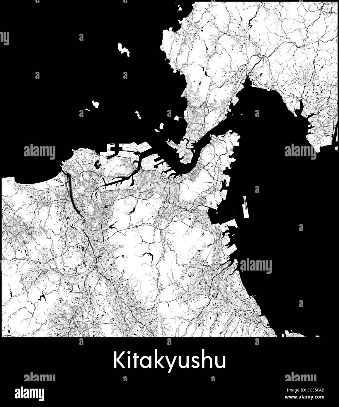 Kitakyushu mappa della città, Giappone - poster cartografico vettoriale topografico Illustrazione Vettoriale