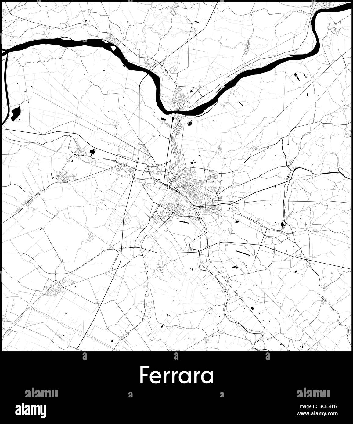 Ferrara mappa della città, Italia - poster cartografico vettoriale topografico Illustrazione Vettoriale