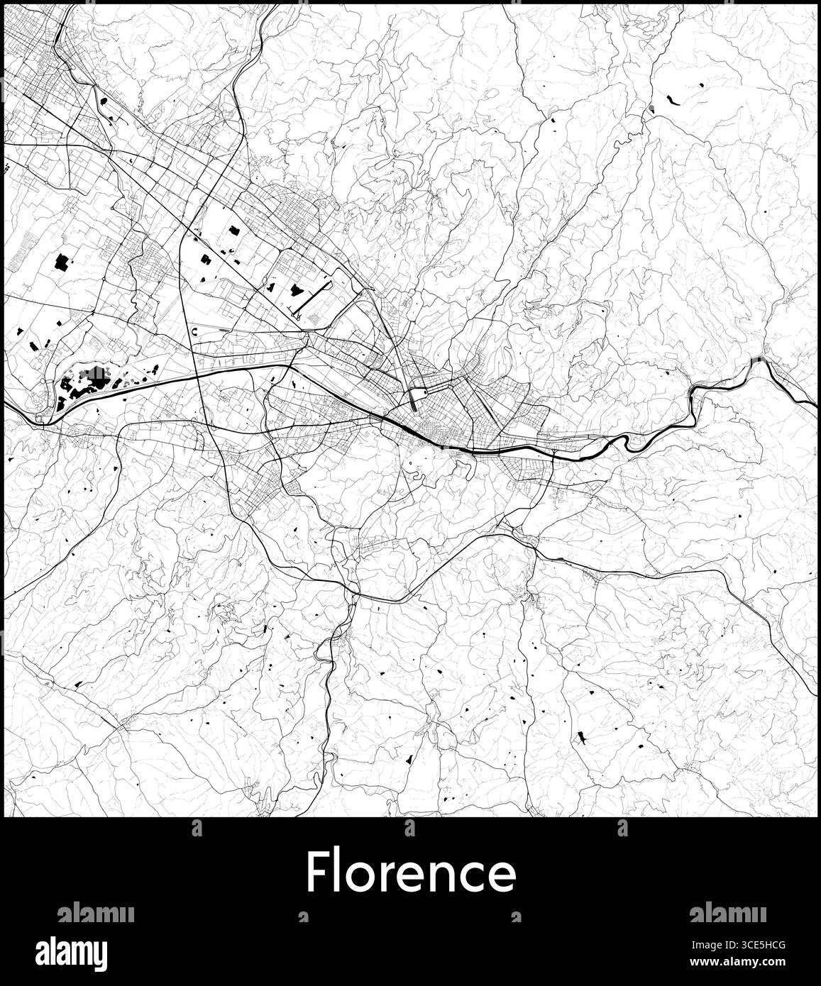 Mappa della città di Firenze, Italia - poster cartografico vettoriale topografico Illustrazione Vettoriale