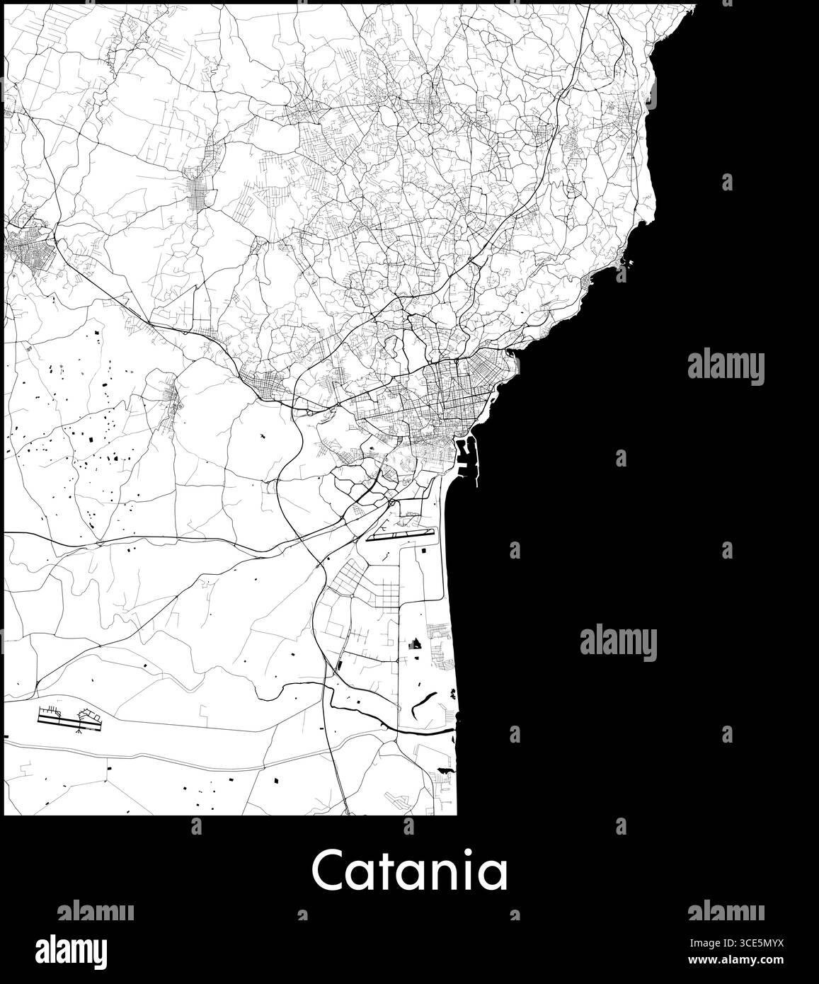 Catania mappa della città, Italia - poster cartografico vettoriale topografico Illustrazione Vettoriale