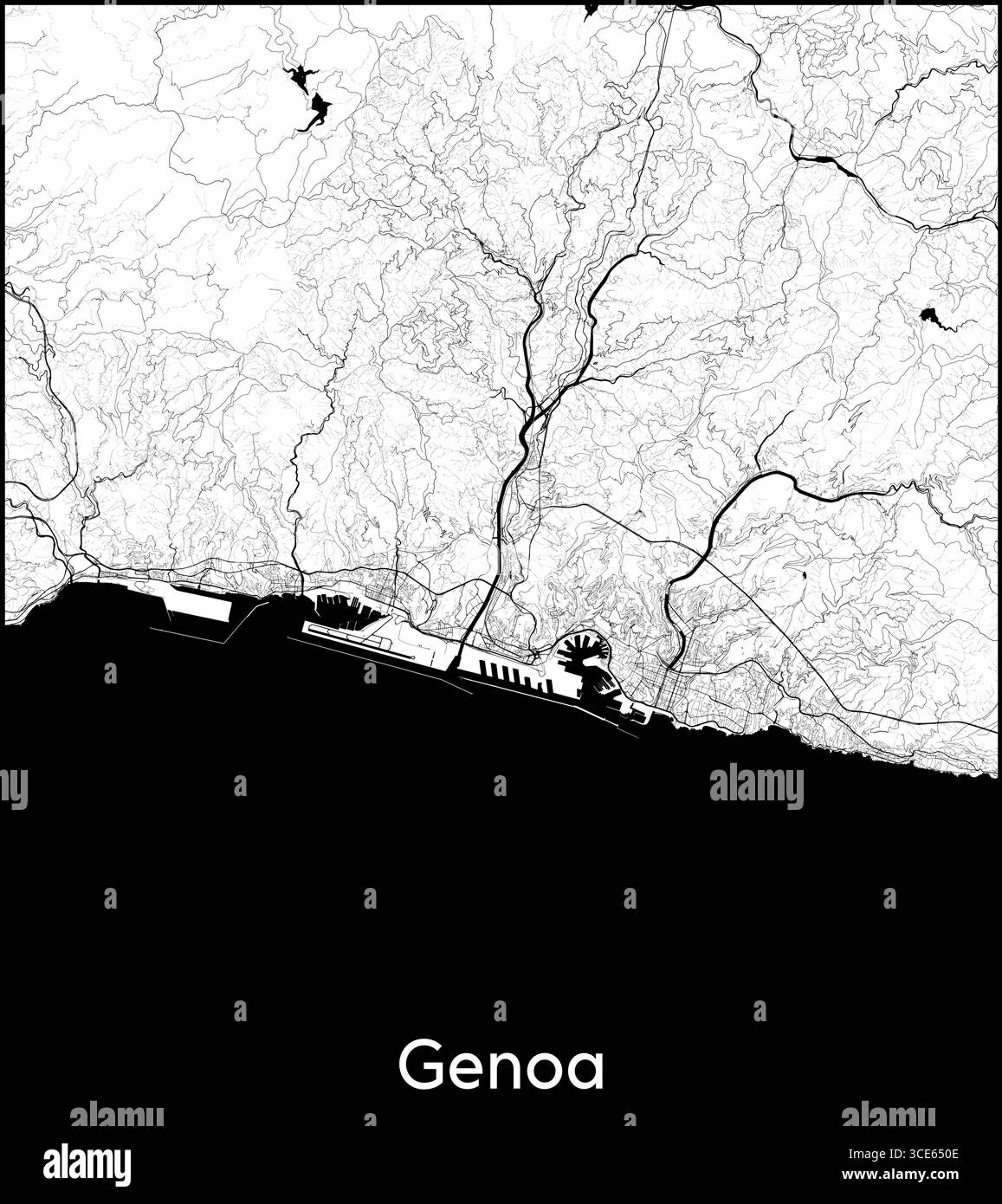 Genova mappa della città, Italia - poster cartografico vettoriale topografico Illustrazione Vettoriale