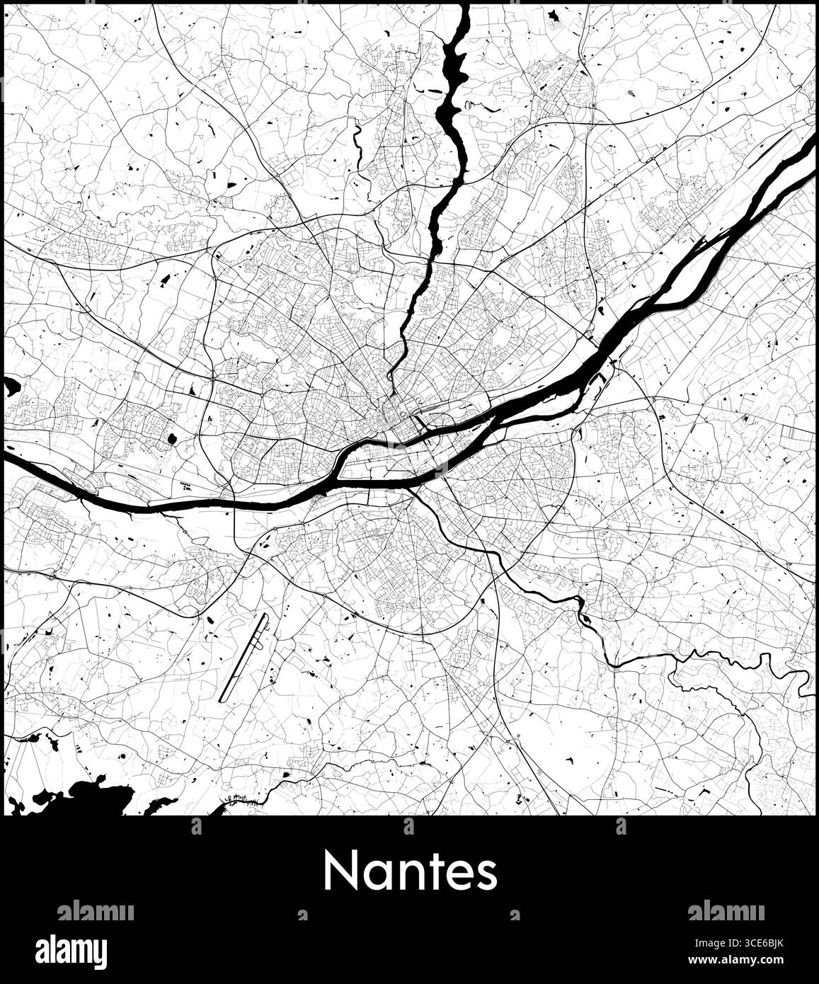 Mappa della città di Nantes, Francia - poster cartografico vettoriale topografico Illustrazione Vettoriale