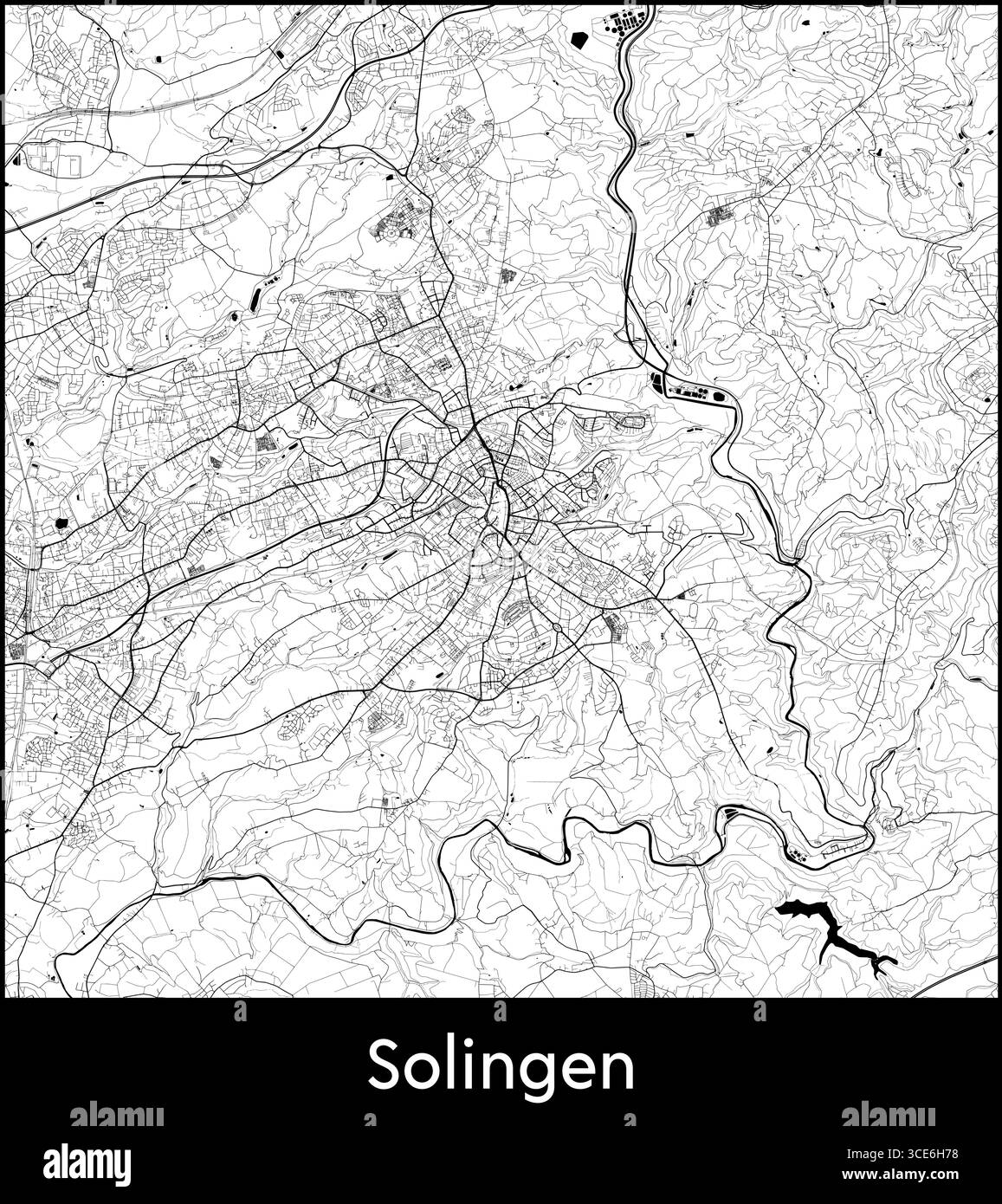 Solingen mappa della città, Germania - poster cartografico vettoriale topografico Illustrazione Vettoriale