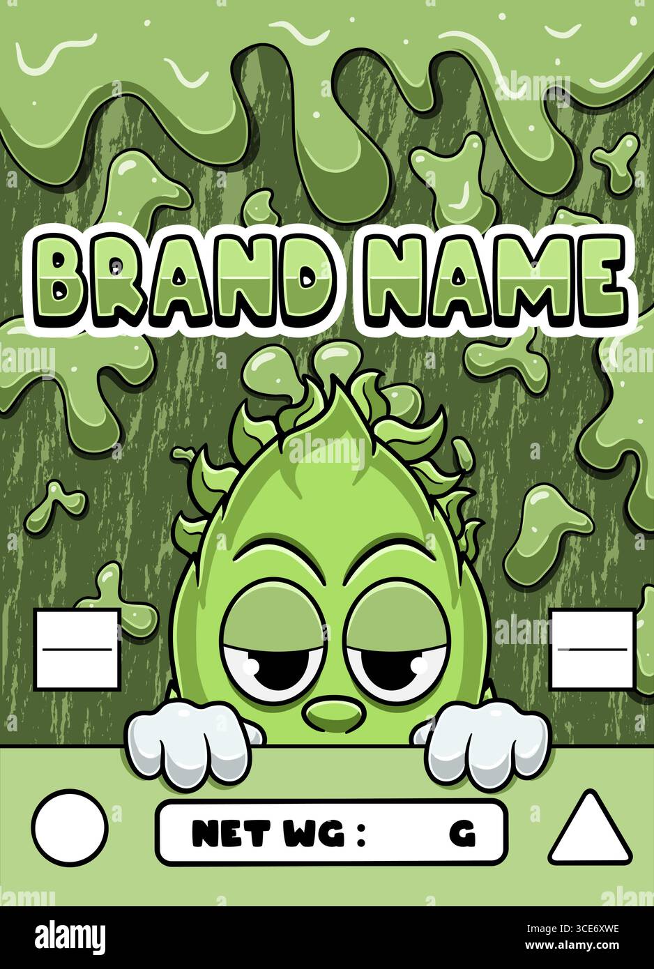 Tè verde ceppo cartone animato con sfondo Slime. Design per logo, etichette, copertine e prodotti di imballaggio. Illustrazione Vettoriale