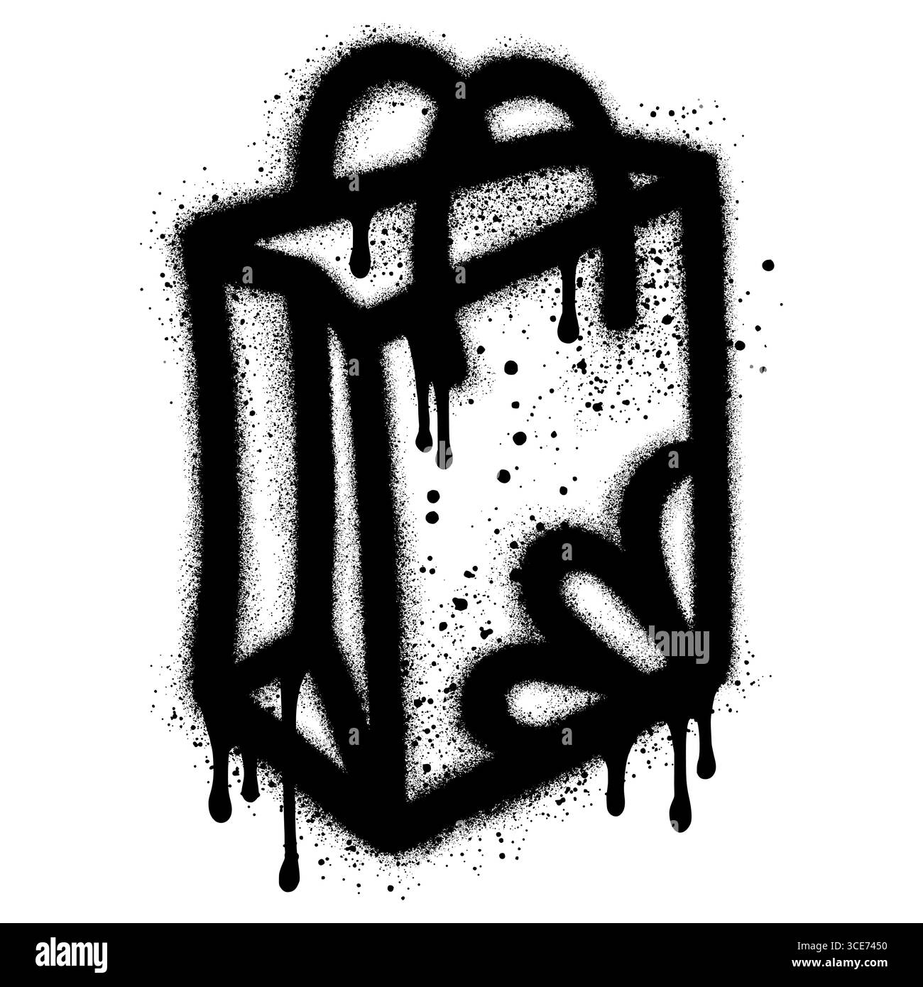 icona della shopping bag graffiti con vernice spray nera.illustrazione vettoriale. Illustrazione Vettoriale