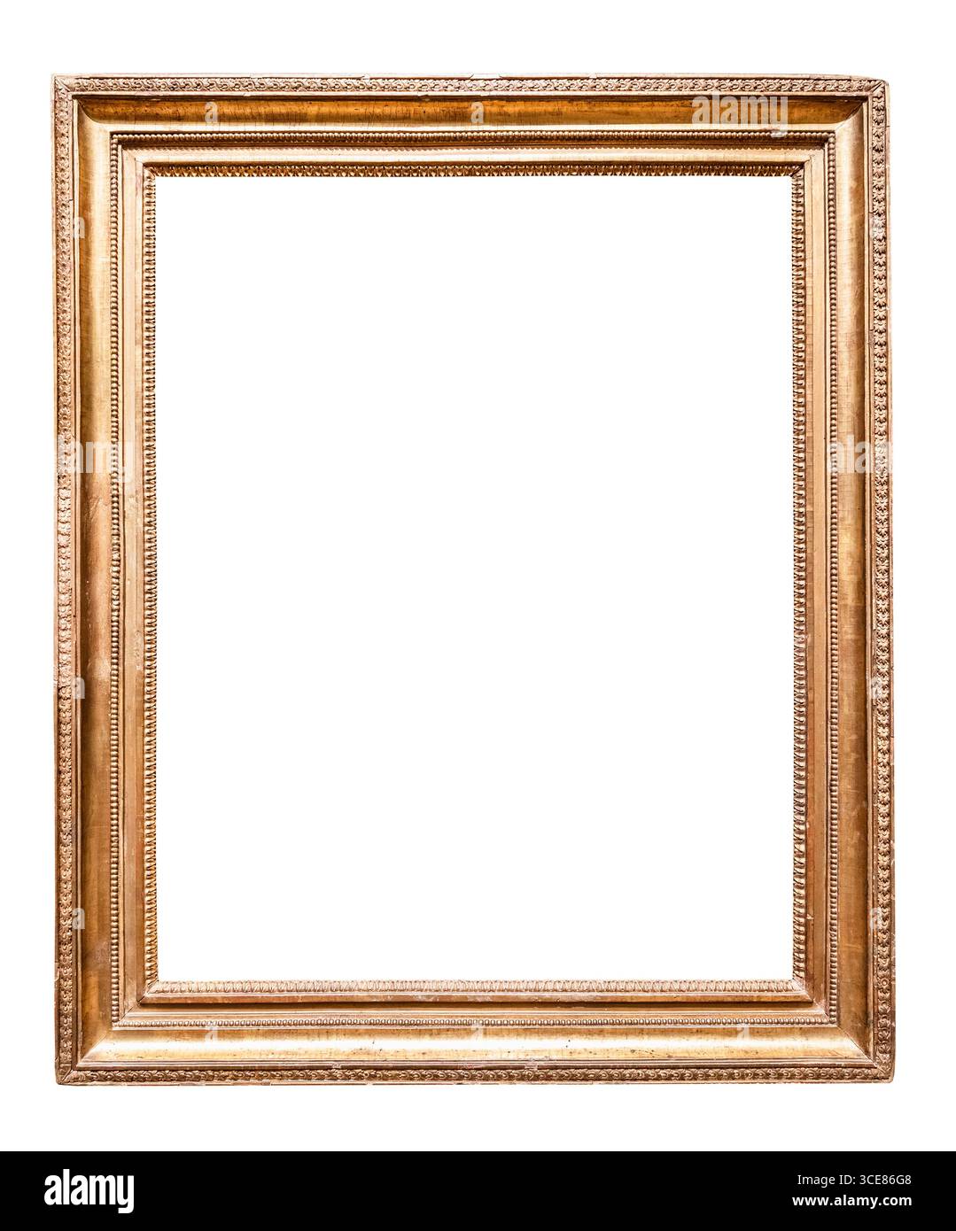 cornice verticale dorata classica su sfondo bianco Foto Stock