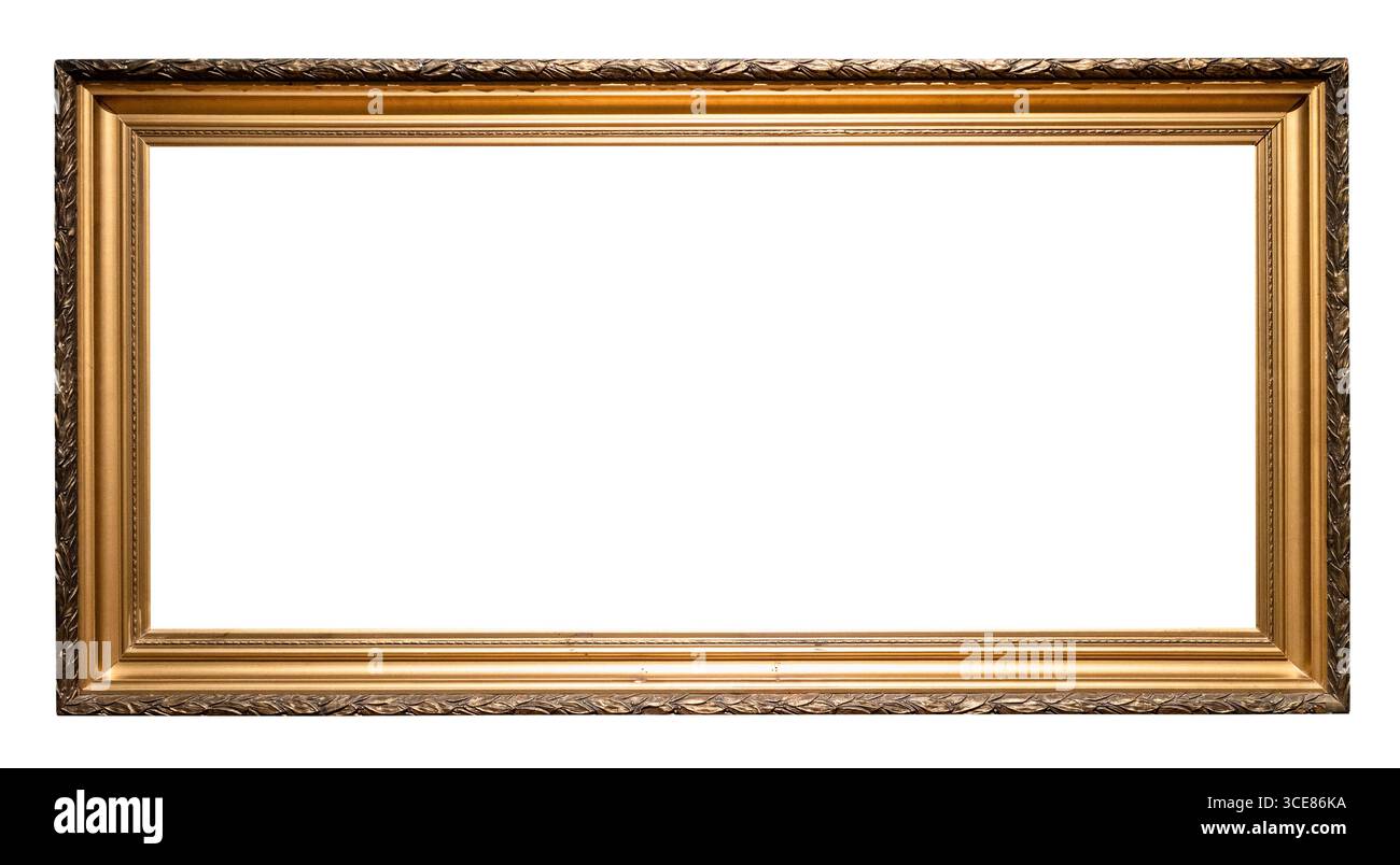 cornice in legno stretta panoramica orizzontale retrò ritagliata su sfondo bianco Foto Stock