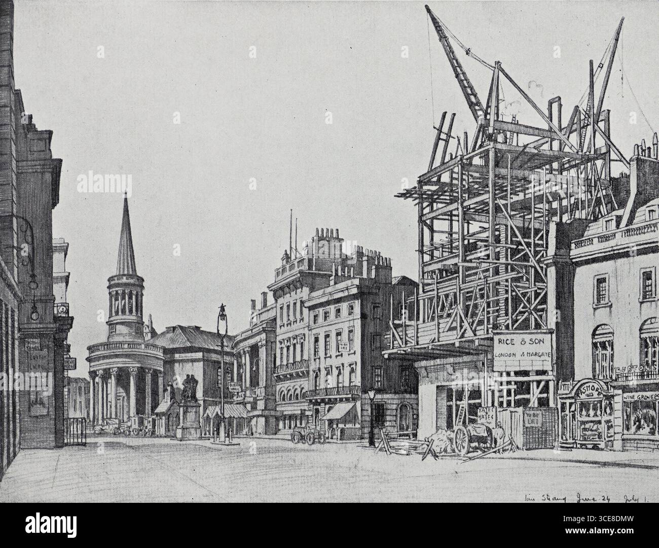 Langham Place, Londra. Disegno del XX secolo di Ian Strang (1886 - 1952) Foto Stock