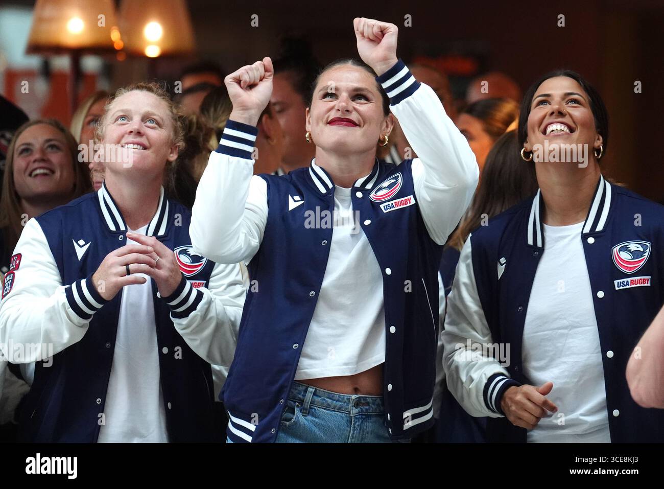 Ilona Maher e le sue compagne di squadra durante una cerimonia di benvenuto al municipio di Sunderland, in vista della Coppa del mondo di rugby femminile che inizia venerdì. Data foto: Sabato 16 agosto 2025. Foto Stock