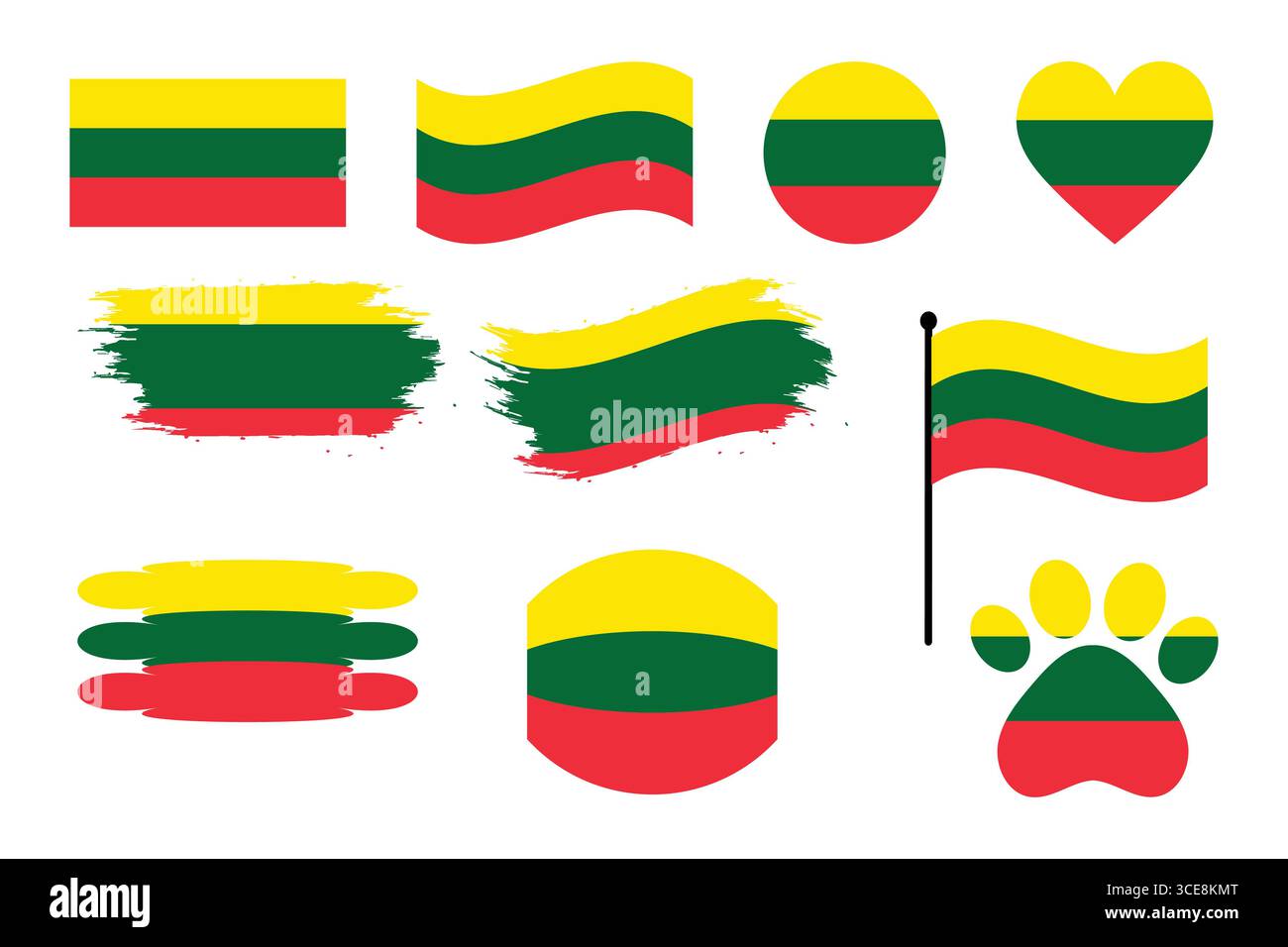 Diverse illustrazioni della bandiera lituana in vari stili. Illustrazione Vettoriale