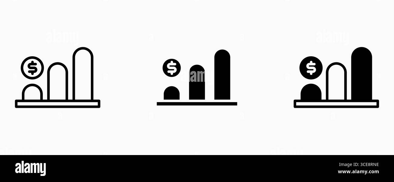 Icon Set Money Graph Analytics. Progettazione di concept finanziari e aziendali. Pulsante UI Web e applicazioni. Illustrazione Vettoriale