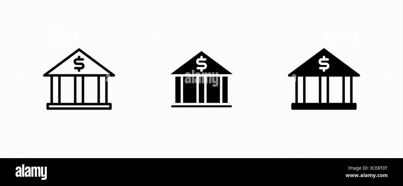 Gruppo icone di blocco bancata. Progettazione di concept finanziari e aziendali. Pulsante UI Web e applicazioni. Illustrazione Vettoriale